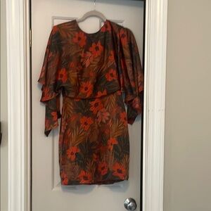 En Creme Orange Brown Sheath Dress with 3/4 Flutter Sleeves size M